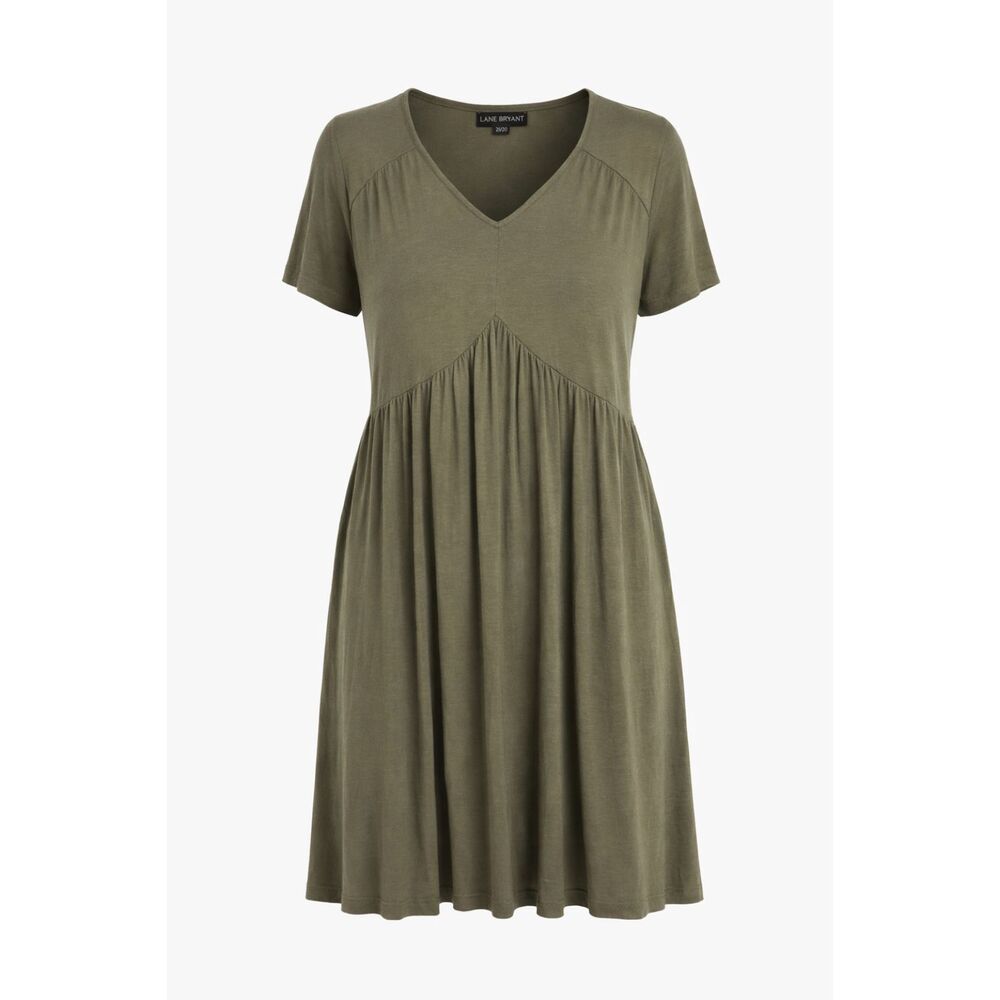 Lane Bryant Olive V‑Neck Empire Waist Swing Dress